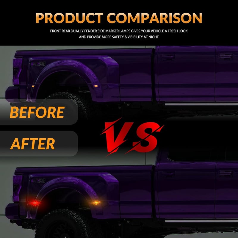 DERMOKA LED Dually Bed Fender Side Marker Lights For 1999-2010 Ford F250 F350 F450 F550 Super Duty Trucks Smoked Len (Amber Red) - Image 4